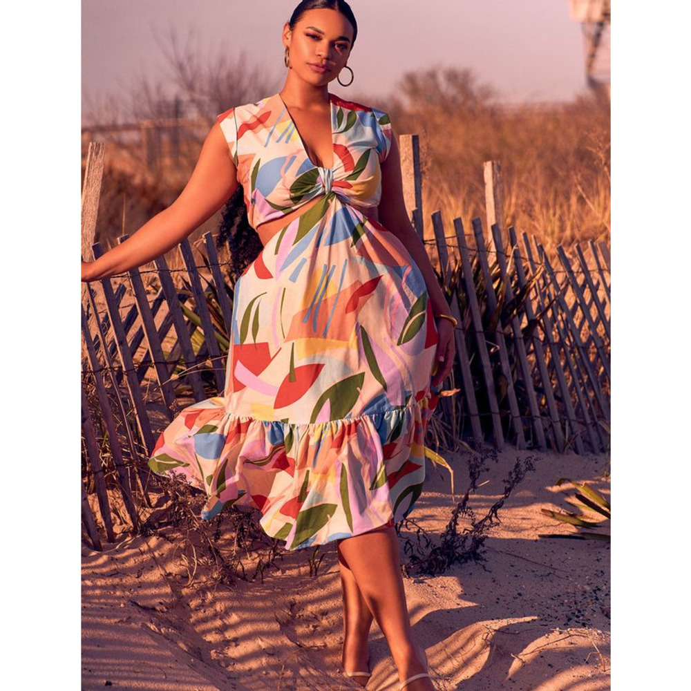 Eloquii Knot Front Dress with Cutouts